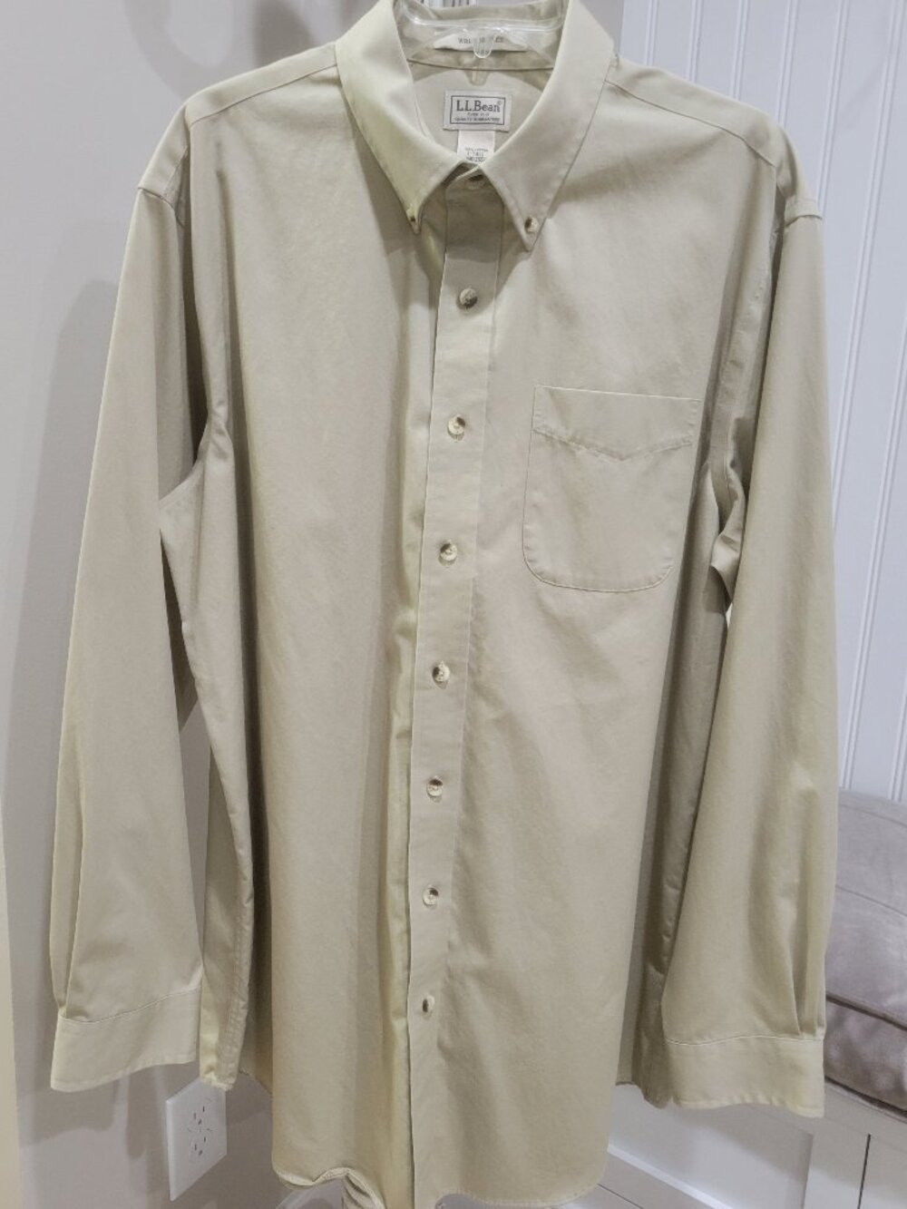Men's LL Bean Wrinkle Free Button Down Shirt Size Large Tall Long Sleeve Tan